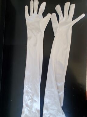 Long Satin Opera Gloves in White